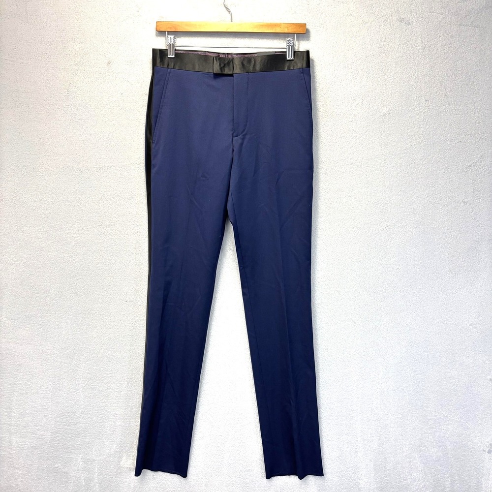 NWT Original Penguin Tuxedo Pants Mens 29 Unhemmed Blue Black Satin Stripe